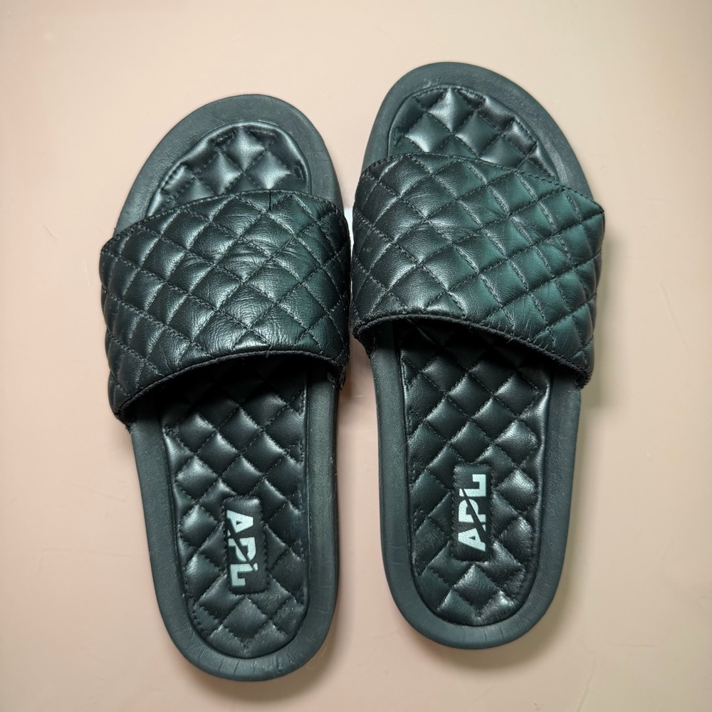 APL Quilted Slide Sandals in Black